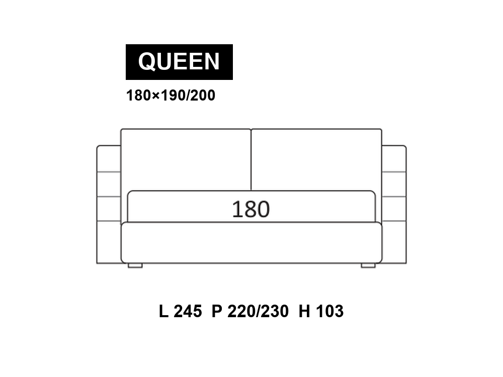 尺寸圖 Queen (mattress 180×190/200 cm)