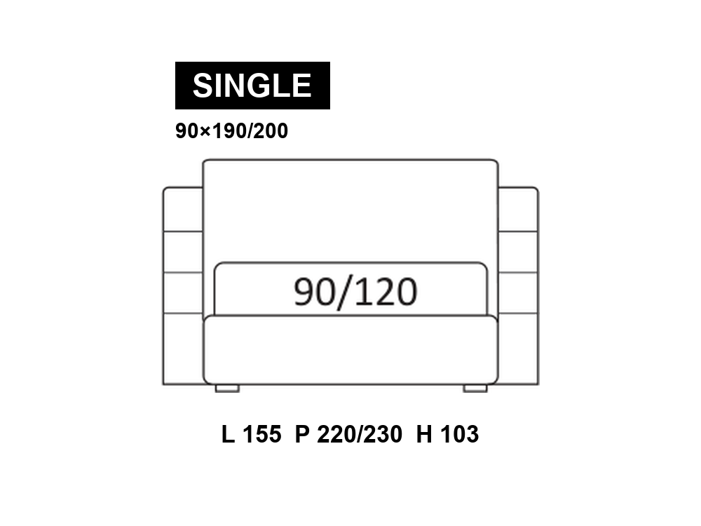 尺寸圖 Single (mattress 90×190/200 cm)